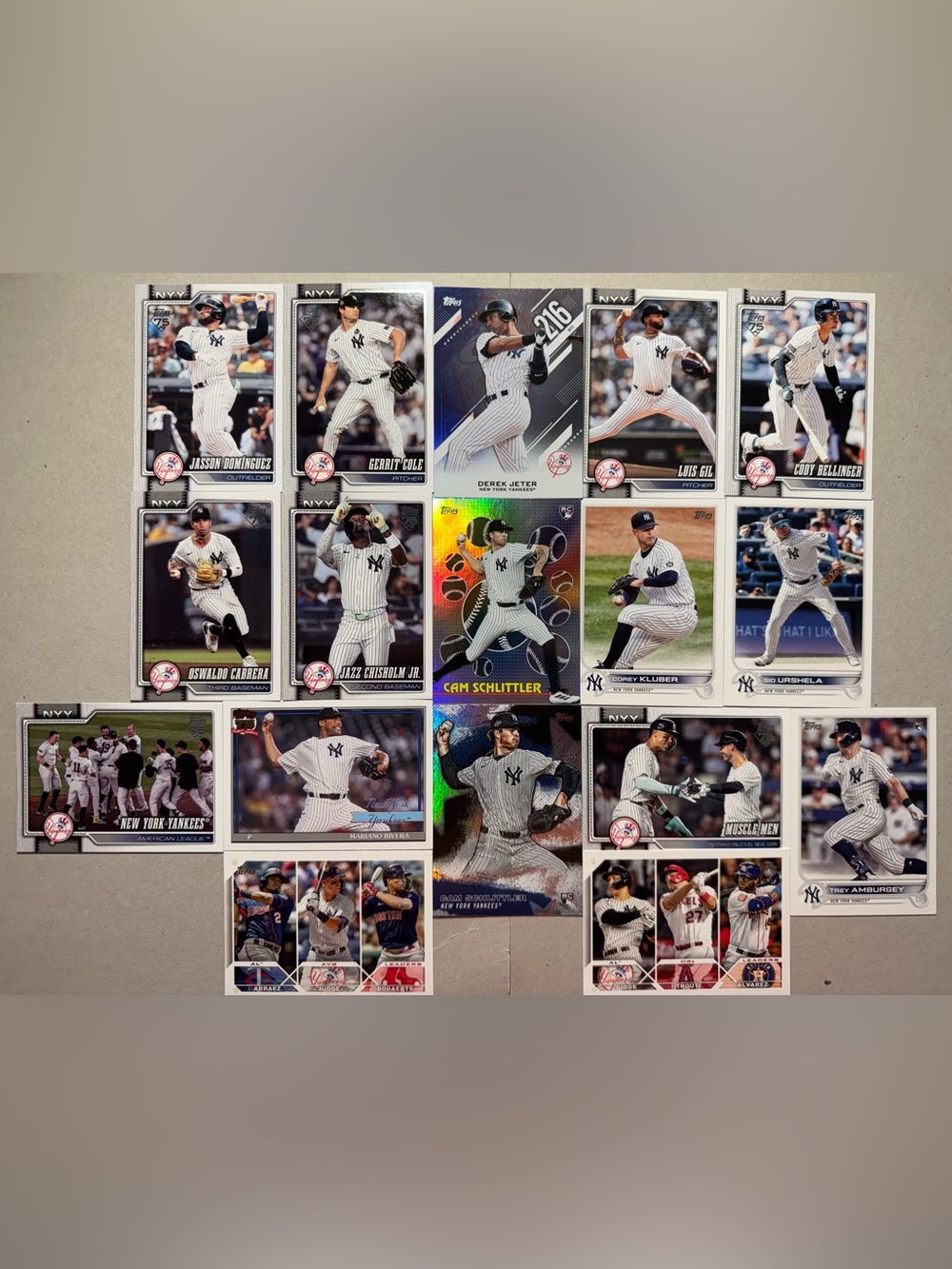 New York Yankees Cards Lot of 17: Schlittler rookies/Jeter/Bellinger/Chisholm Jr